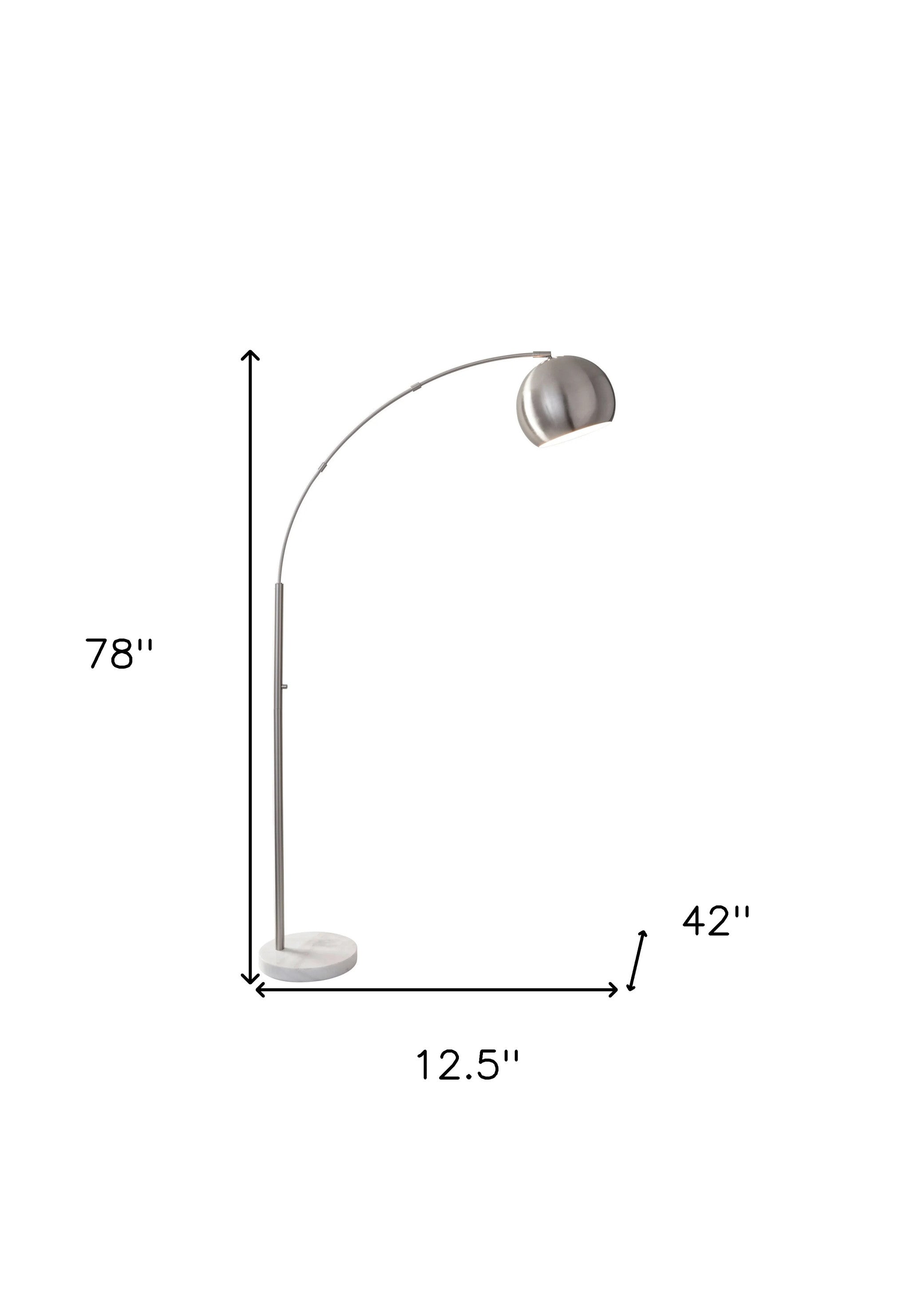 78" Steel Arc Floor Lamp With Silver Solid Color Bowl Shade