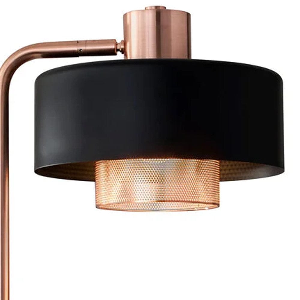 60" Copper Task Floor Lamp With Black Metal Drum Shade - Homeroots