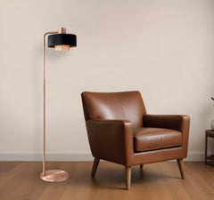 60" Copper Task Floor Lamp With Black Metal Drum Shade