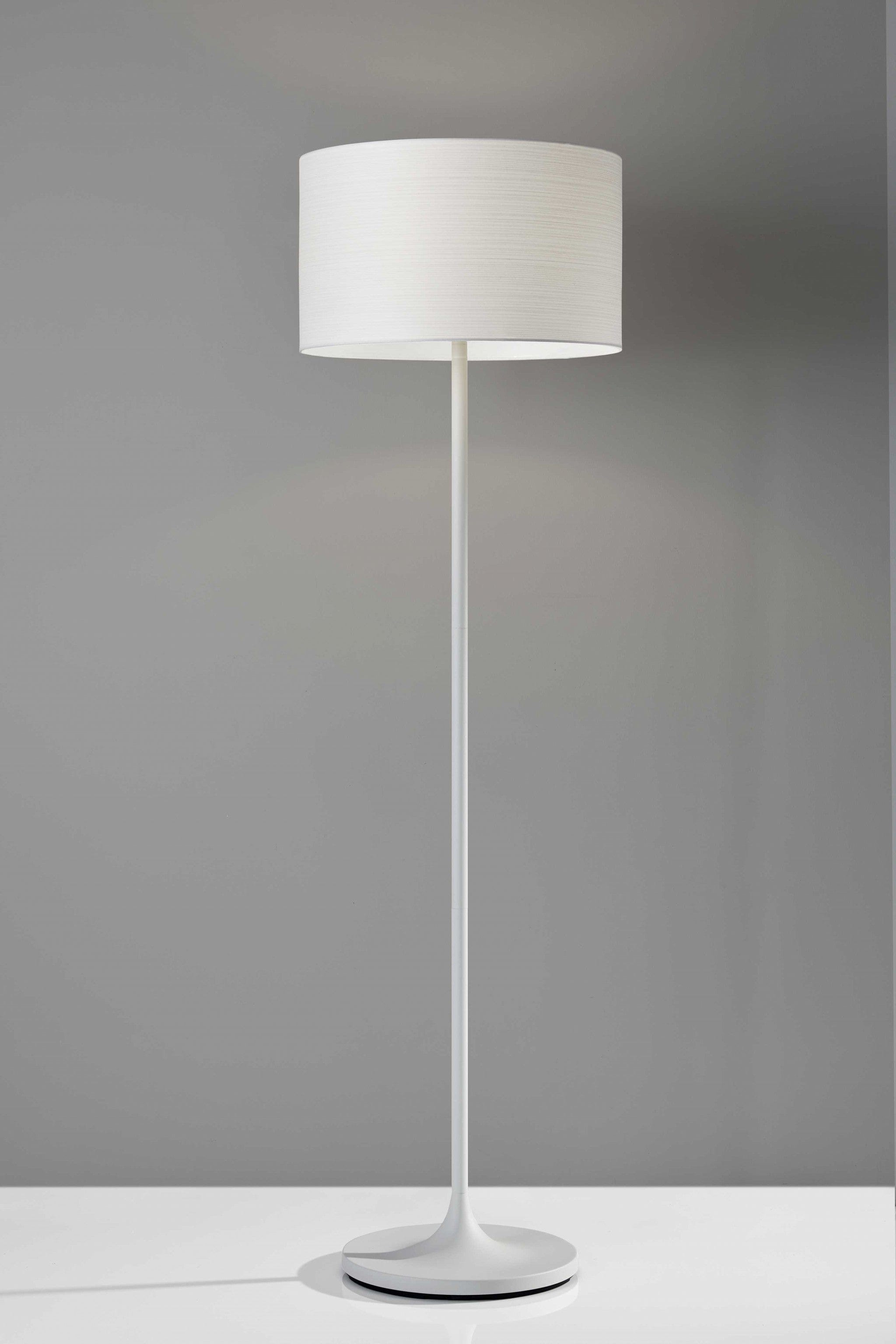 60" White Metal Floor Lamp With White Drum Shade - Homeroots