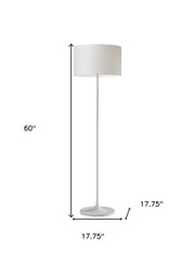 60" White Metal Floor Lamp With White Drum Shade - Homeroots