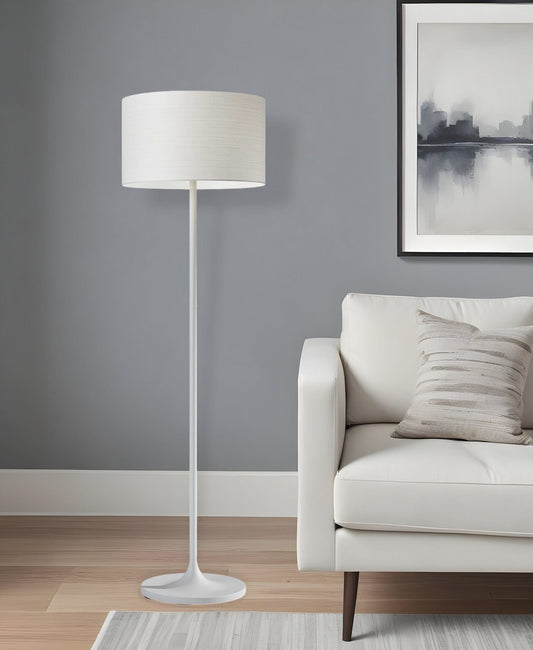 60" White Metal Floor Lamp With White Drum Shade - Homeroots