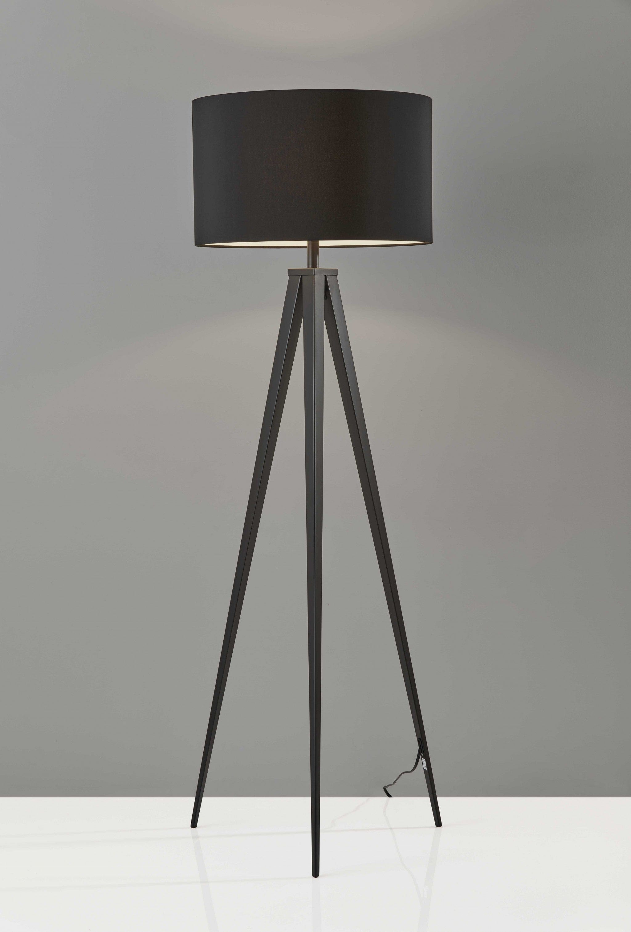 62" Black Tripod Floor Lamp With Black Drum Shade - Homeroots