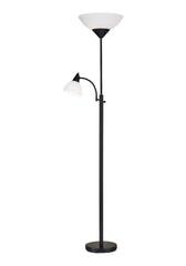 71" Two Light Torchiere Floor Lamp With White Acrylic Bowl Shades