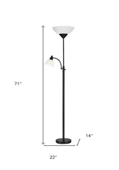 71" Two Light Torchiere Floor Lamp With White Acrylic Bowl Shades