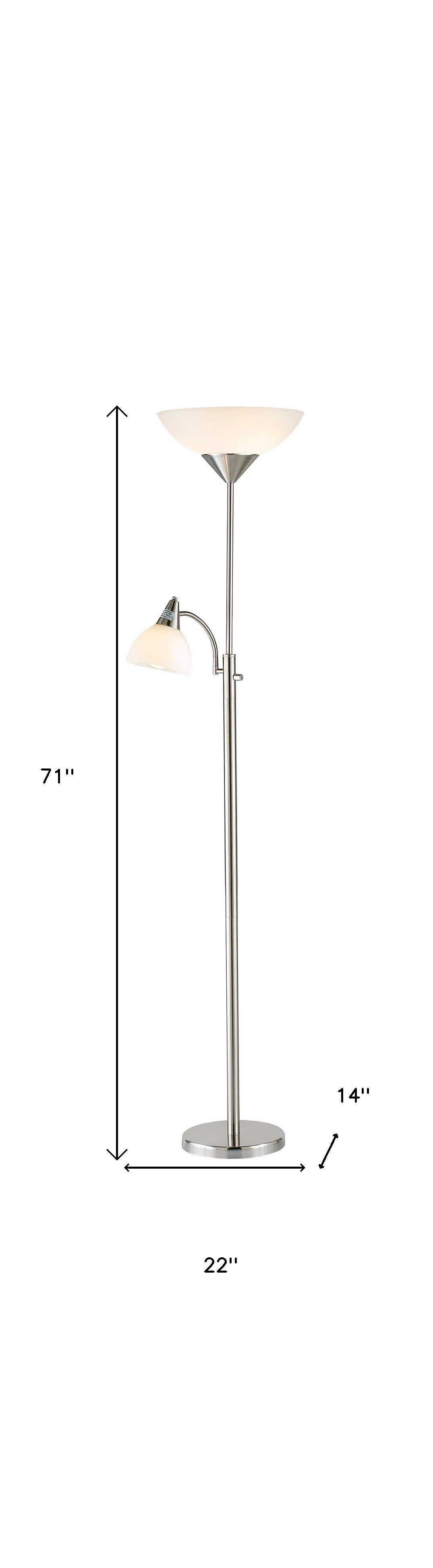 71" Two Light Torchiere Floor Lamp With White Acrylic Bowl Shades