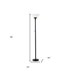 73" Black Torchiere Floor Lamp With White Cone Shade