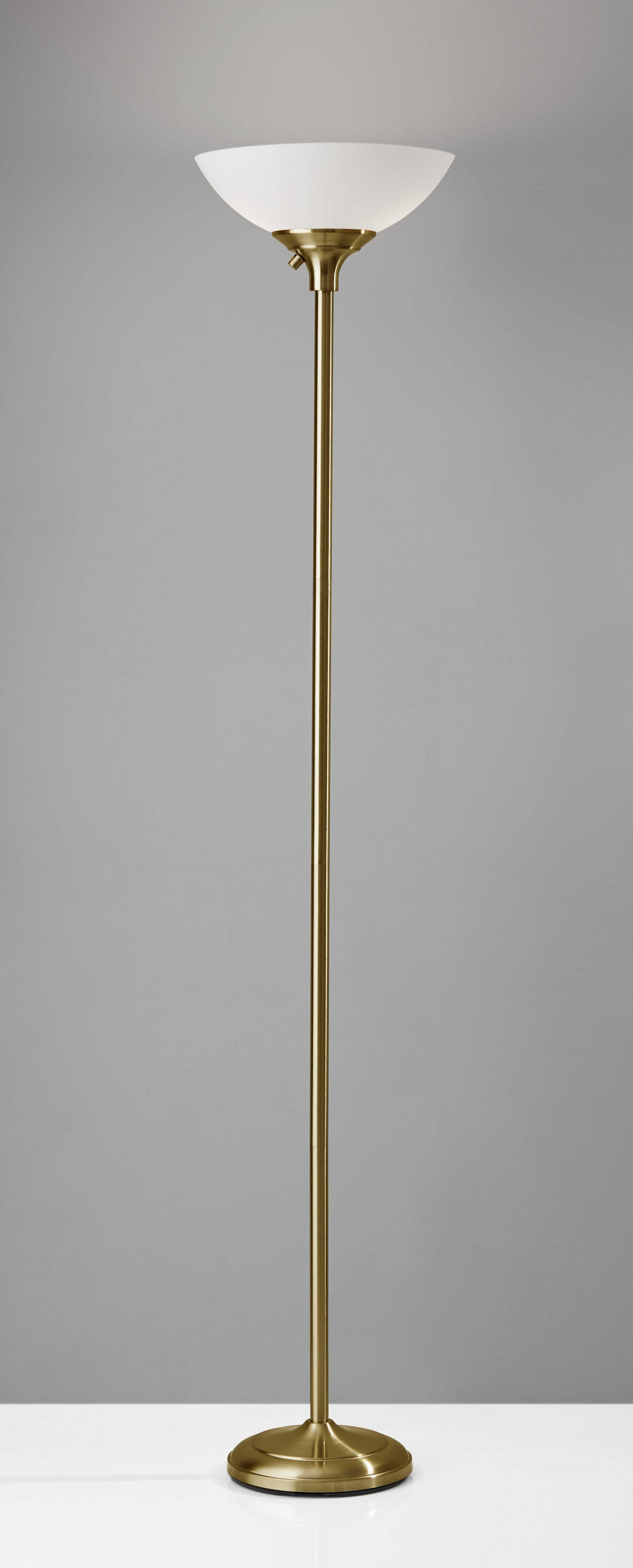 Shiny Antiqued Brass Metal Torchiere Floor Lamp