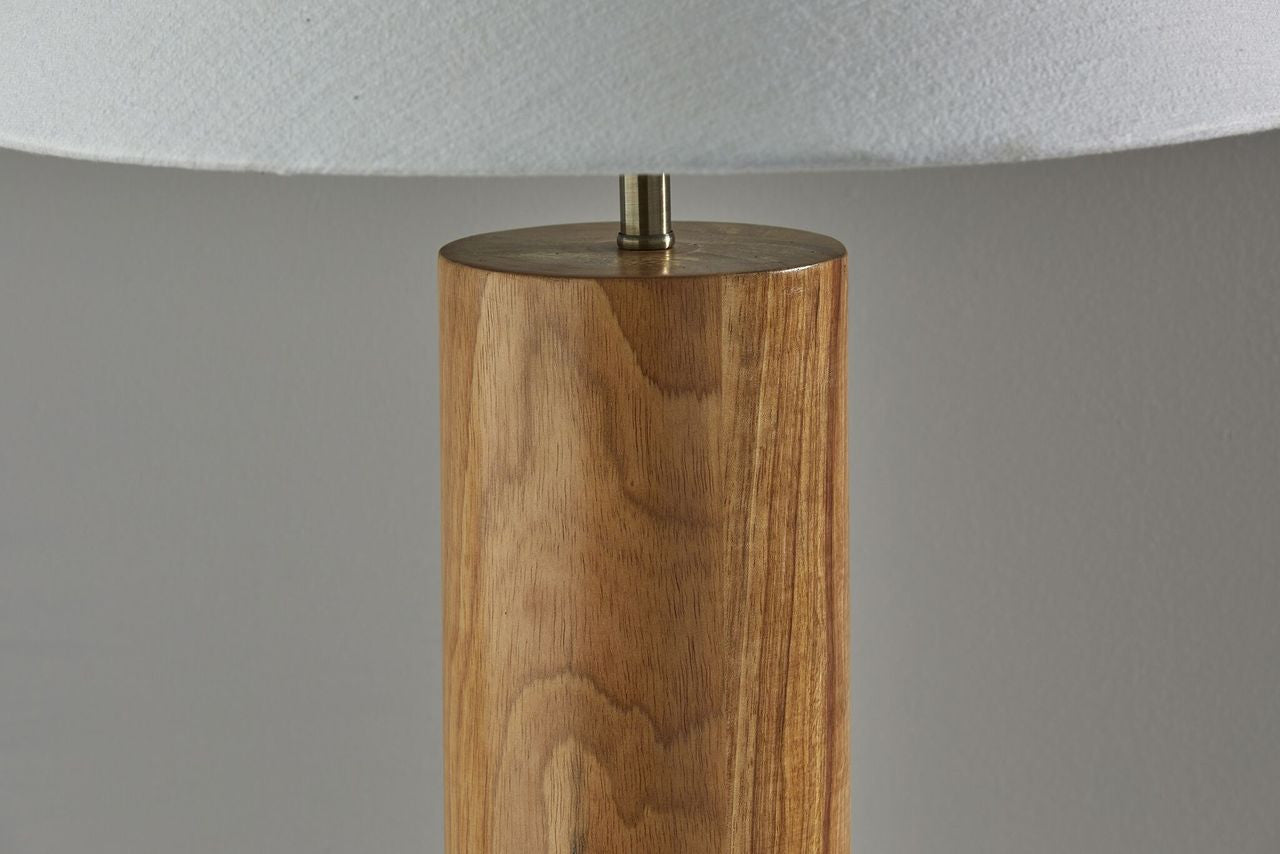 26" Natural Solid Wood Cylinder Table Lamp With White Cone Shade