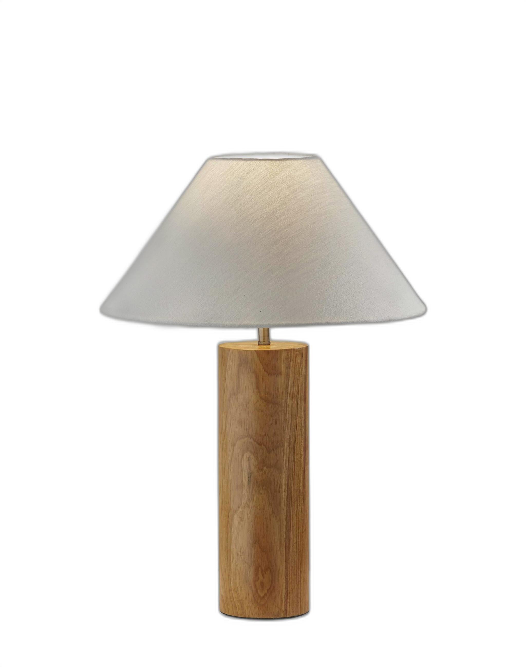 26" Natural Solid Wood Cylinder Table Lamp With White Cone Shade