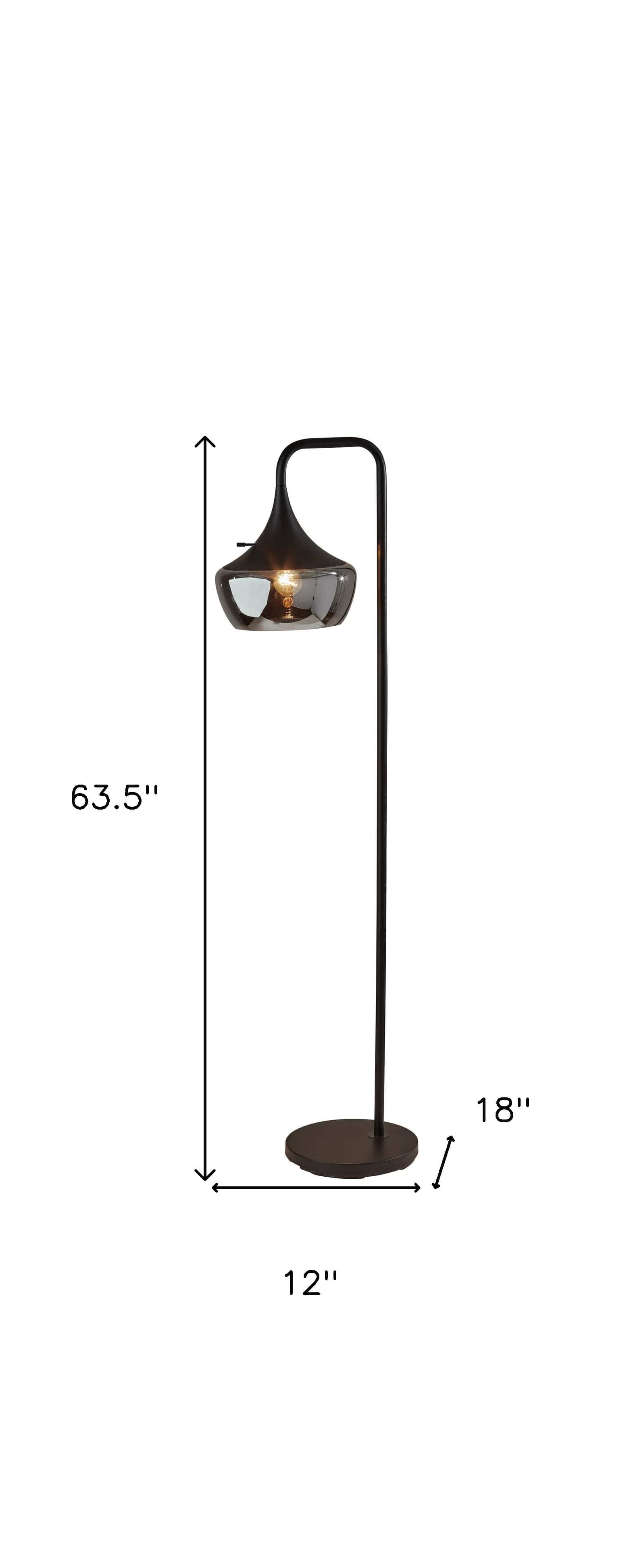 64" Black Task Floor Lamp With Black Bowl Shade - Homeroots