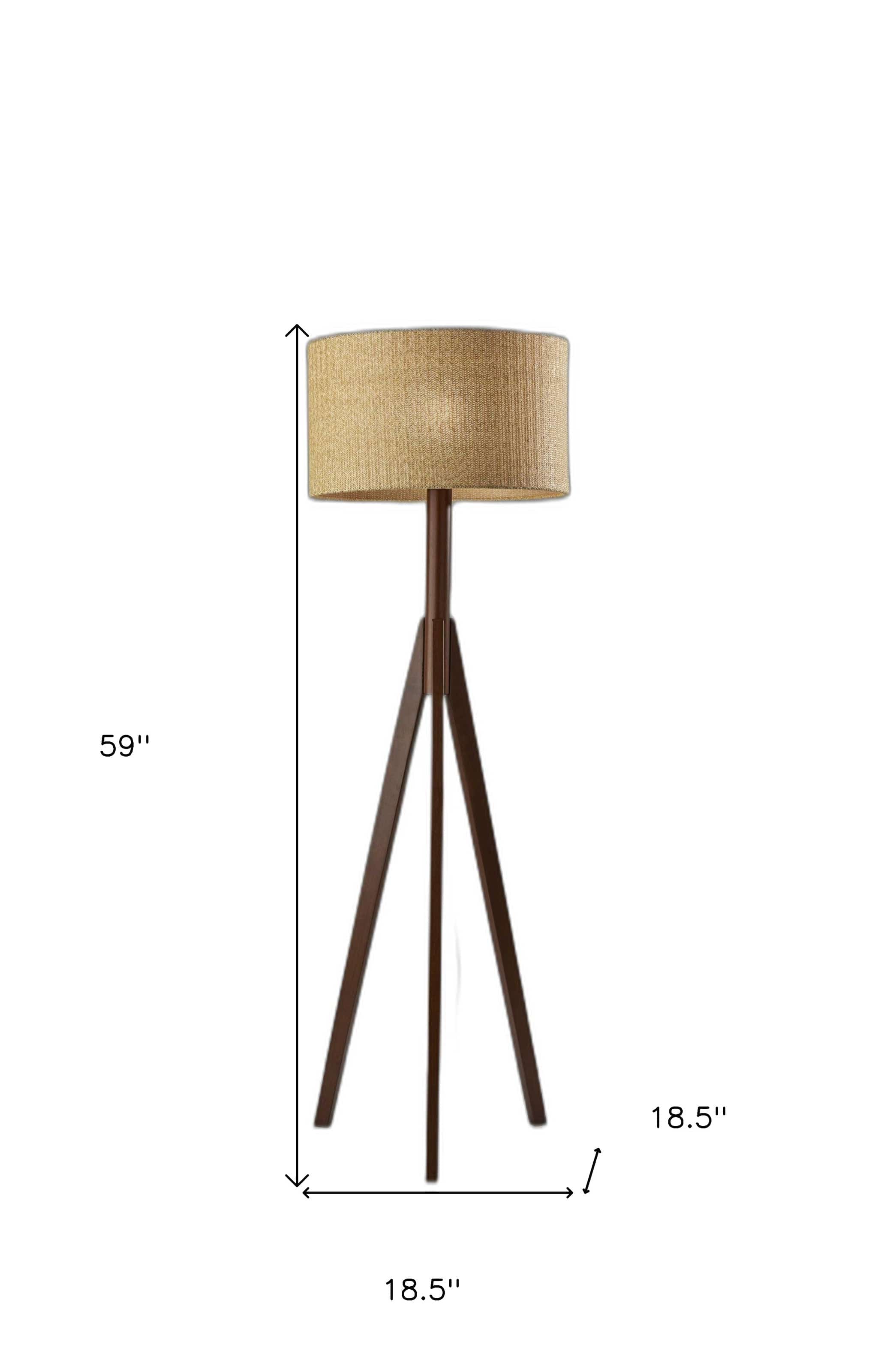 59" Tripod Floor Lamp With Brown Drum Shade - Homeroots