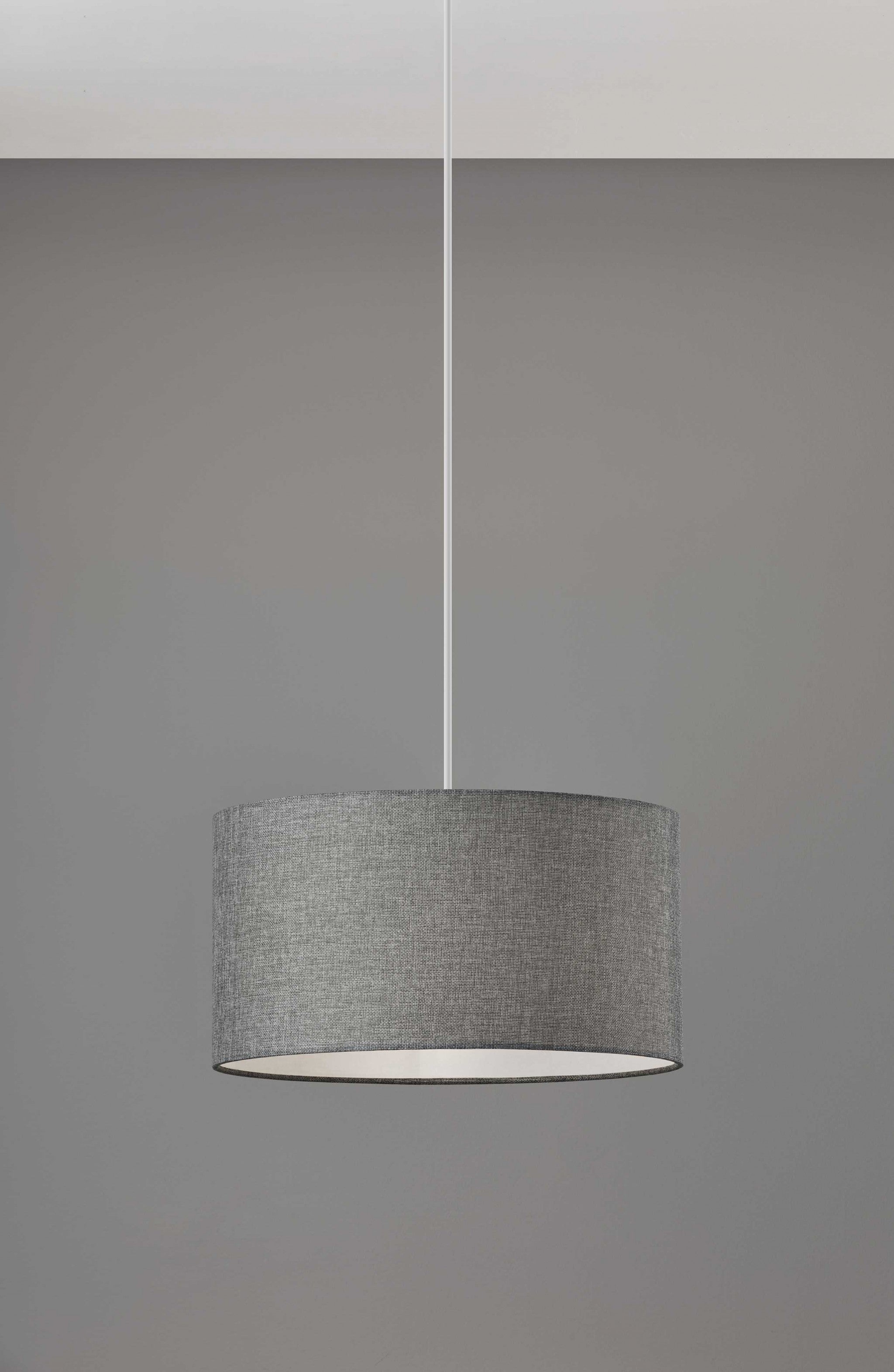 Heather Grey Fabric Shade Electric Drum Pendant