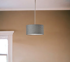 Heather Grey Fabric Shade Electric Drum Pendant