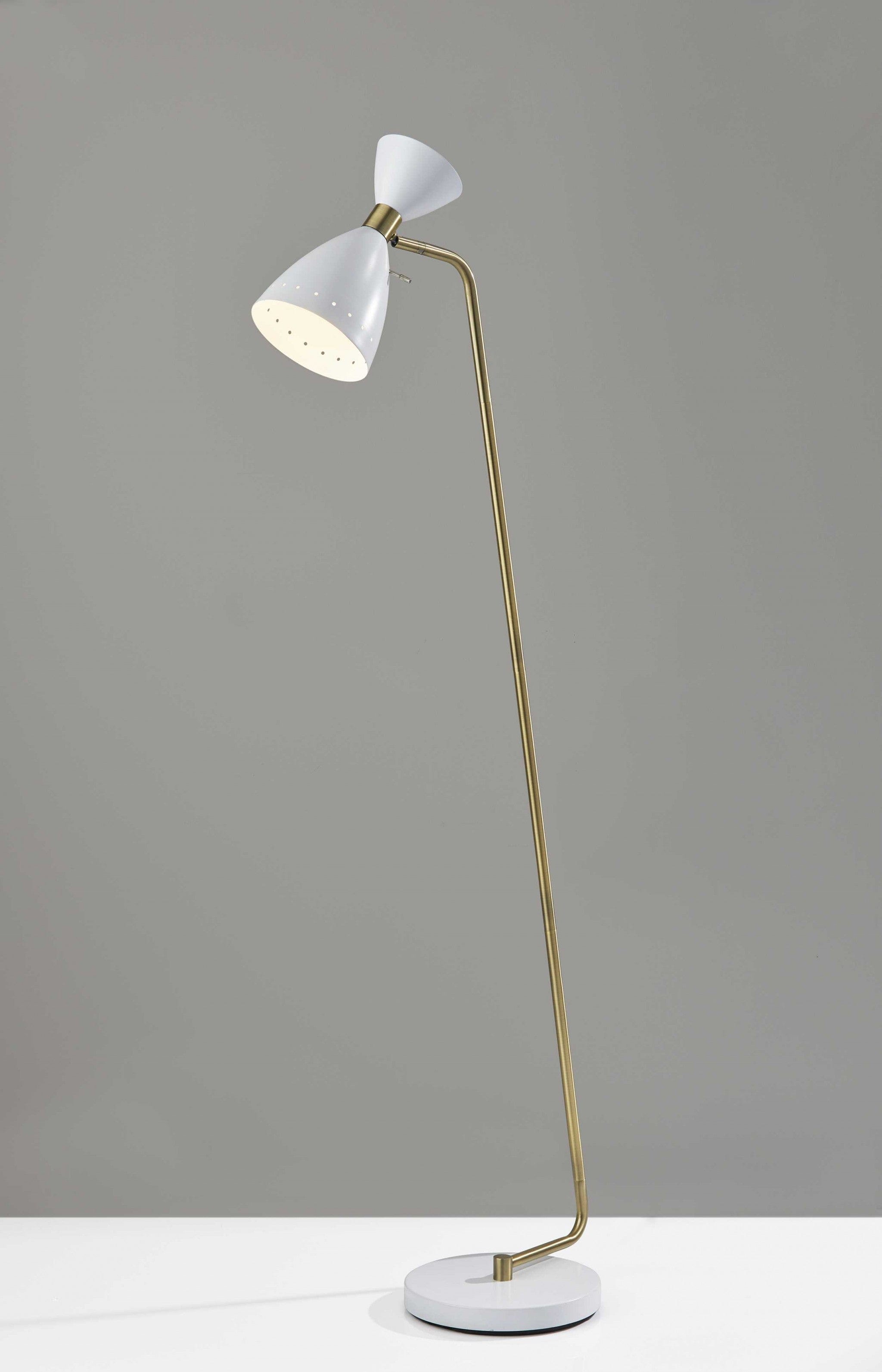 59" Brass Task Floor Lamp With White Metal Cone Shade - Homeroots