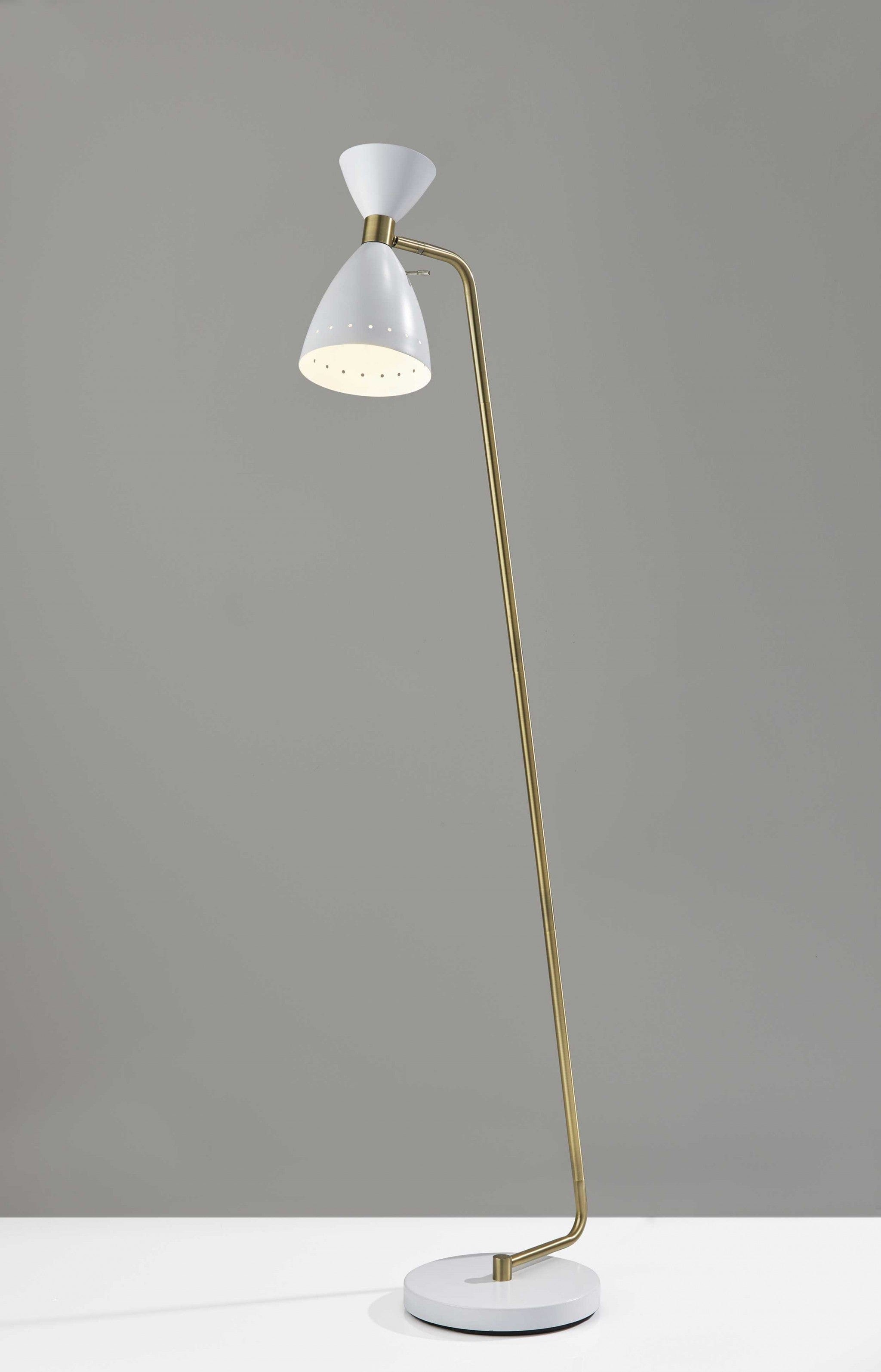 59" Brass Task Floor Lamp With White Metal Cone Shade - Homeroots