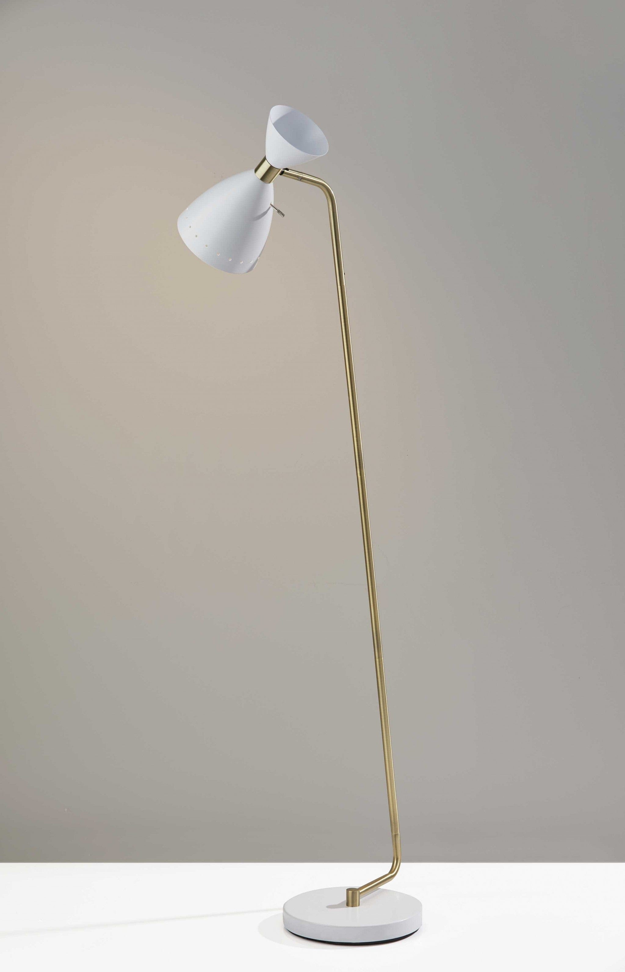 59" Brass Task Floor Lamp With White Metal Cone Shade - Homeroots