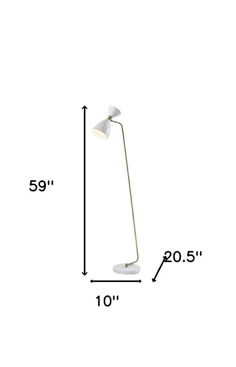 59" Brass Task Floor Lamp With White Metal Cone Shade - Homeroots