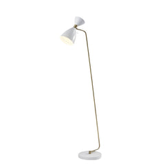 59" Brass Task Floor Lamp With White Metal Cone Shade