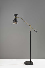 66" Black Adjustable Task Floor Lamp With Black Metal Cone Shade