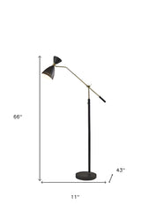 66" Black Adjustable Task Floor Lamp With Black Metal Cone Shade - Homeroots