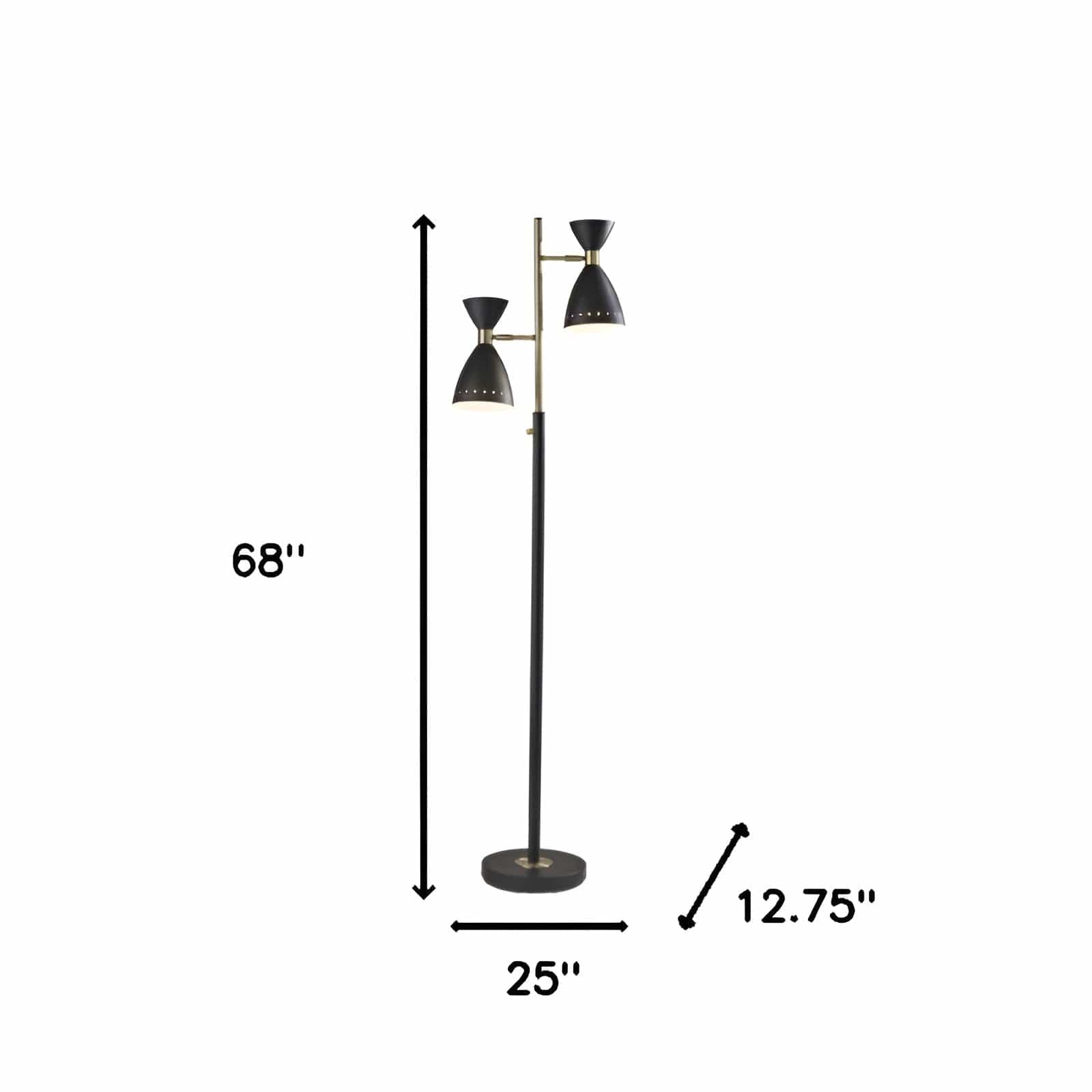 68" Black Task Floor Lamp With Black Metal Cone Shade - Homeroots