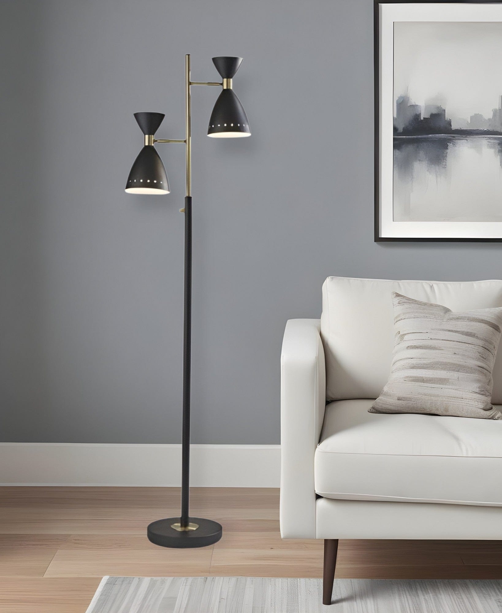 68" Black Task Floor Lamp With Black Metal Cone Shade - Homeroots