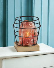 8" Himalayan Salt Accent Lamp With Black Cage Shade