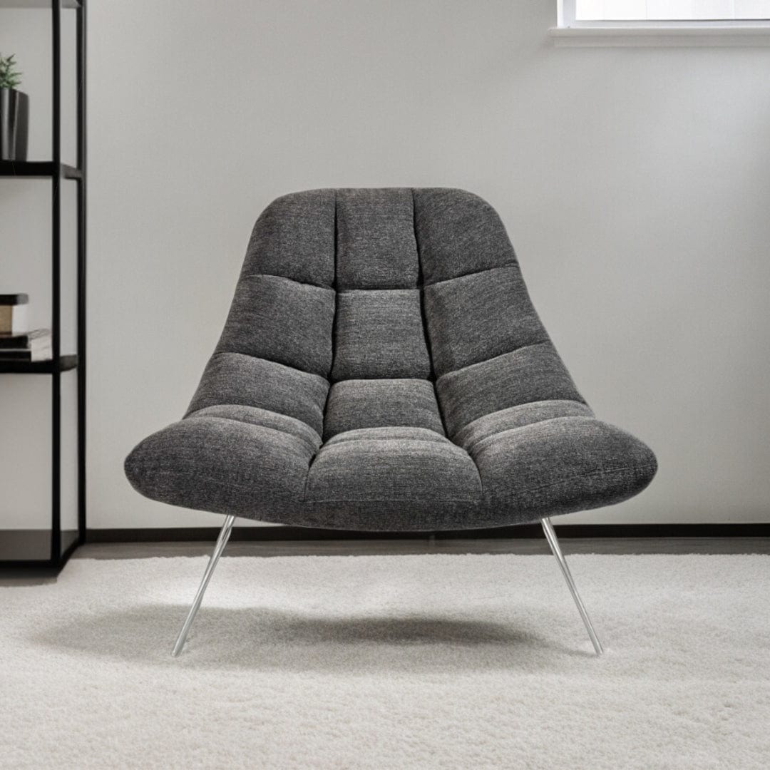 40" Gray And Silver Linen Tufted Lounge Chair - Homeroots