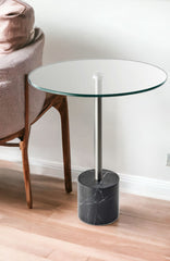 21" Silver And Clear Glass Round End Table