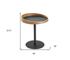 22" Black Solid Wood Round End Table