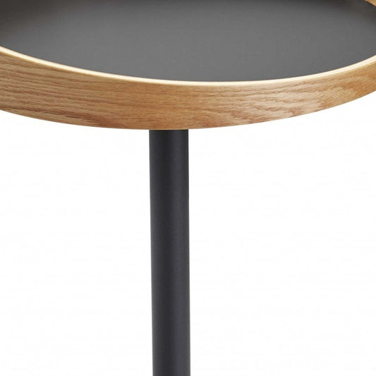 22" Black Solid Wood Round End Table