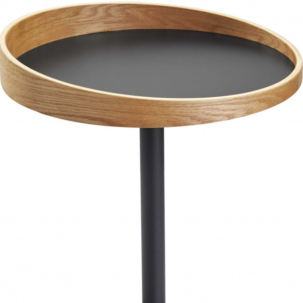 22" Black Solid Wood Round End Table