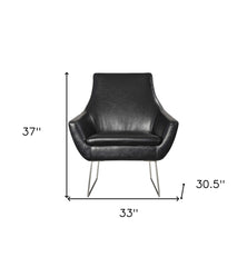 Distressed Black Faux Leather Armchair