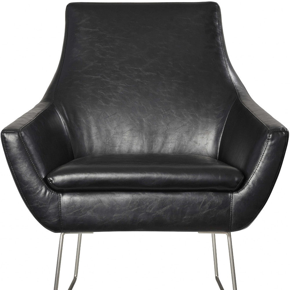 Distressed Black Faux Leather Armchair