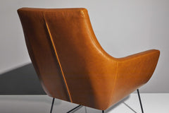 Retro Mod Distressed Camel Faux Leather Arm Chair