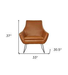 Retro Mod Distressed Camel Faux Leather Arm Chair