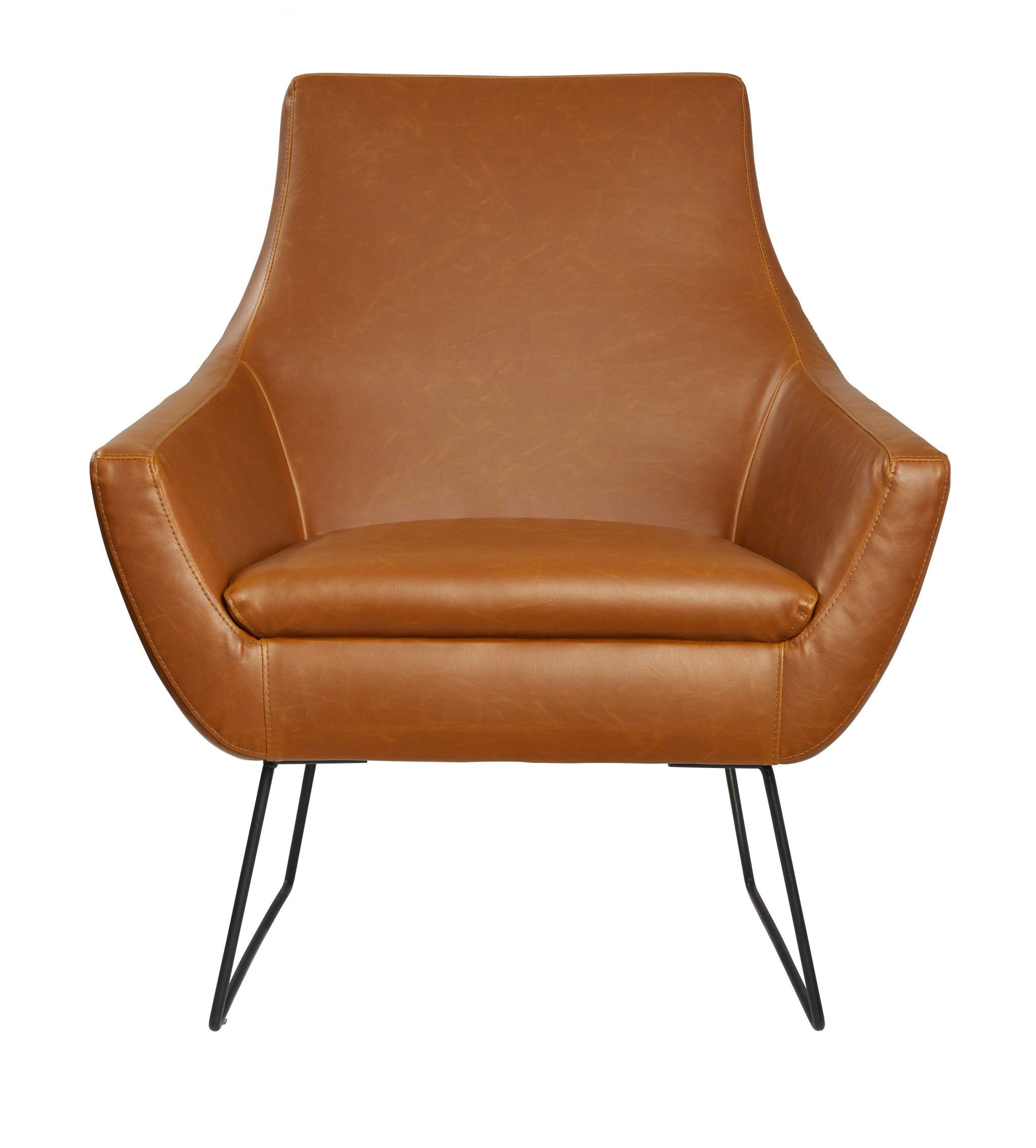 Retro Mod Distressed Camel Faux Leather Arm Chair