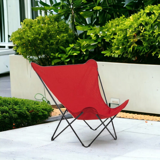 36" Red and Chrome Outdoor Camping Chair - Homeroots