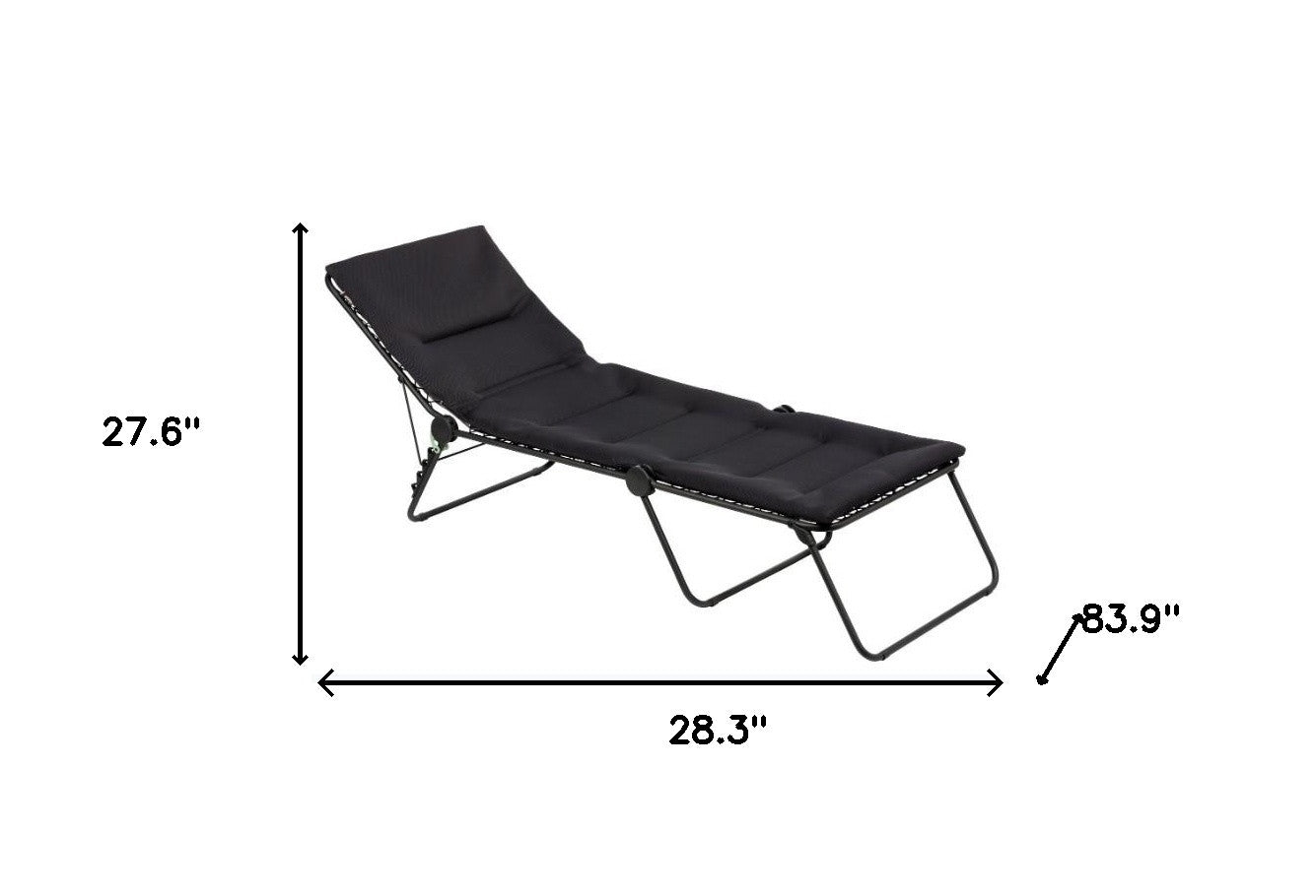 28" Black and Steel Outdoor Chaise Lounge with Black Cushion