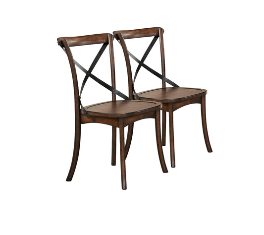 Set of Two Brown Cross Back Dining Side Chairs