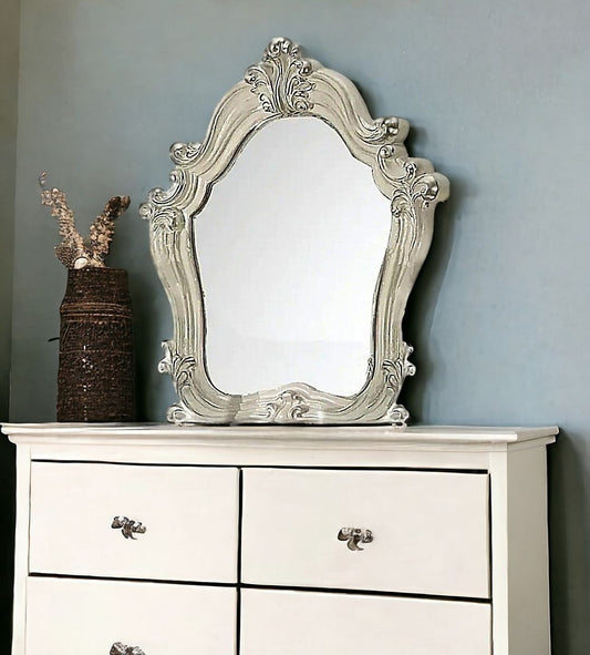 White and Silver Wood Framed Dresser Mirror