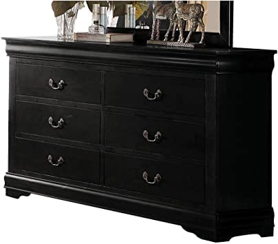 57" Black Solid Wood Six Drawer Double Dresser - Homeroots