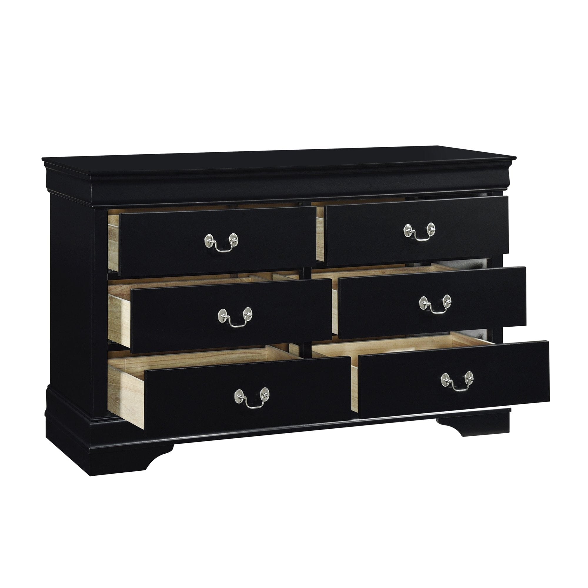 57" Black Solid Wood Six Drawer Double Dresser - Homeroots