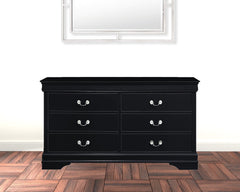 57" Black Solid Wood Six Drawer Double Dresser - Homeroots