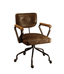 Brown and Black Swivel Faux Leather Rolling Office Chair