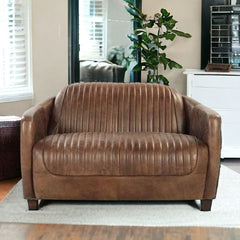 50" Brown Leather Loveseat - Homeroots