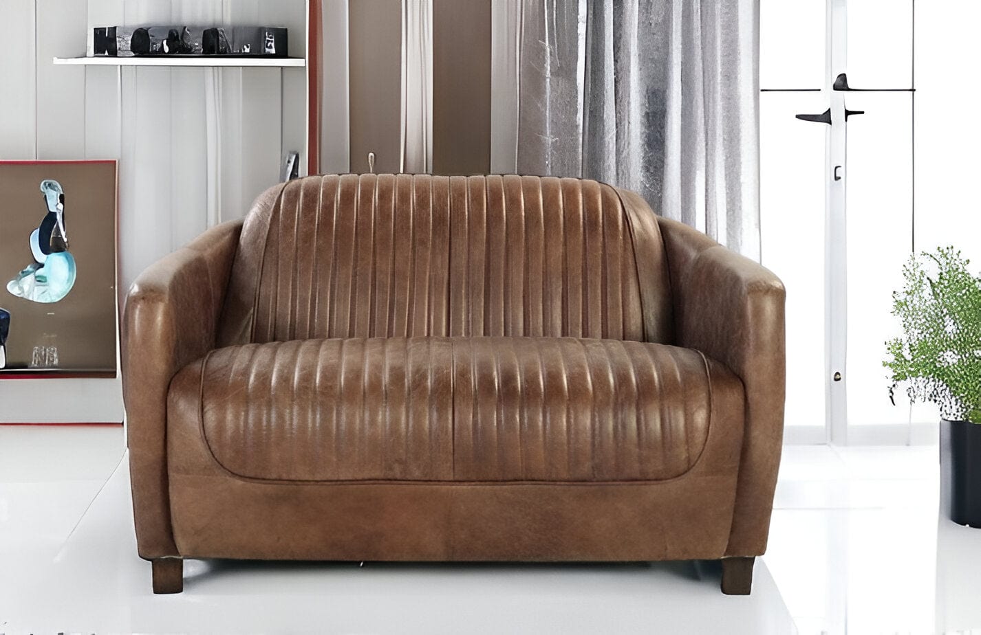 50" Brown Leather Loveseat - Homeroots