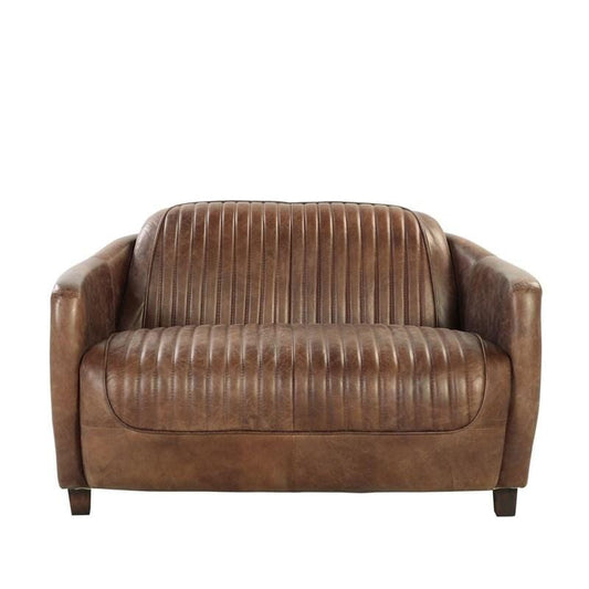 50" Brown Leather Loveseat - Homeroots