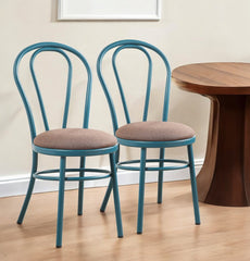 Set of Two Taupe And Teal Blue Upholstered Dining Side Chairs